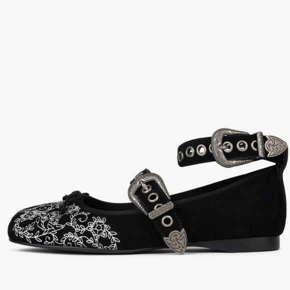 FREE PEOPLE Suede Leather Vintage-inspired Buckle Ballet Flats US 10 / EU 41 - Picture 6 of 15